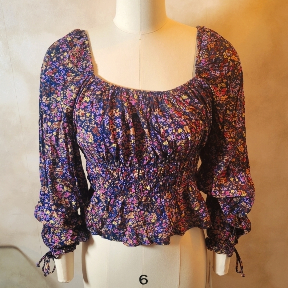 "Kingston Grey" Floral Smocked Long Sleeve Blouse
